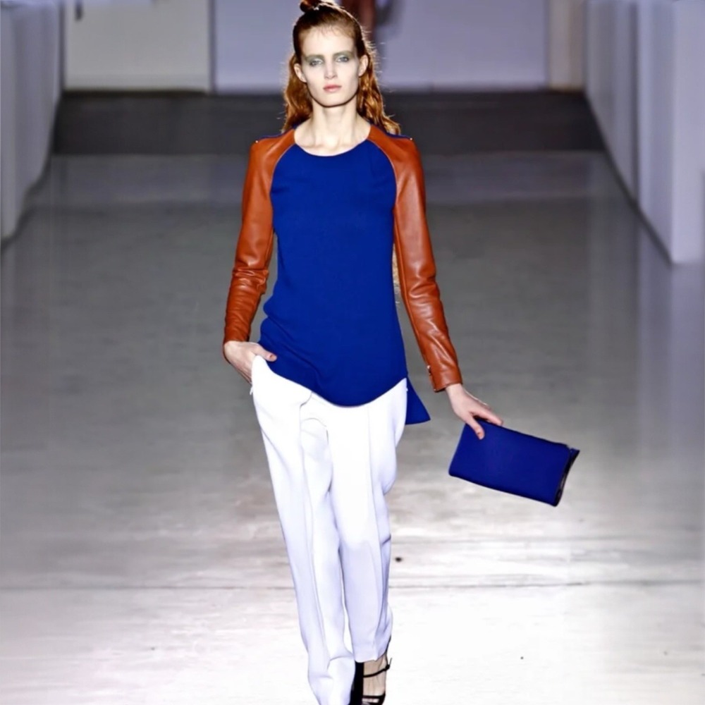 Phillip Lim 3.1 Silk Lamb Leather Long Sleeve Blouse Size 6 Runway Collection - Picture 3 of 16